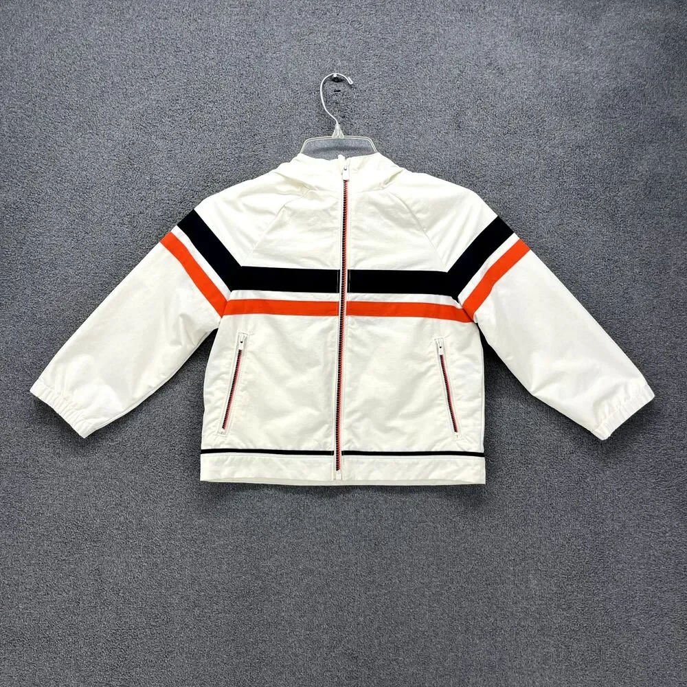 Lands End Kids Jacket Medium 5-6 White Full‎ Zip Hooded Pockets Lightweight